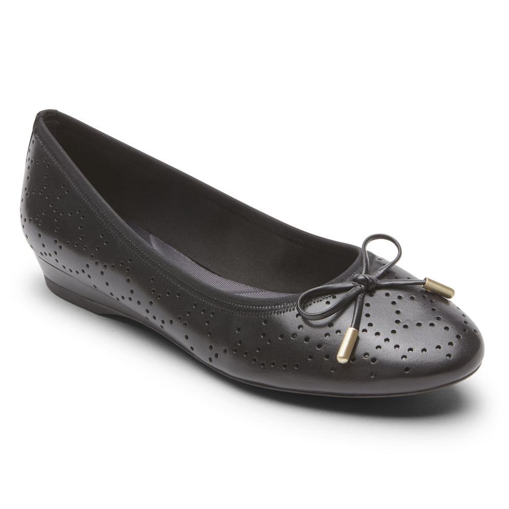 Rockport Singapore Womens Flats - Total Motion Shea Perforated Bow Black - OE7659138